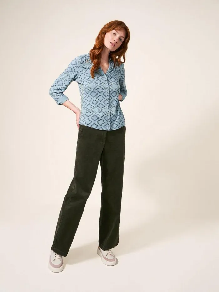 White Stuff TROUSERS Belle Cord Wide Leg Khaki Green 8211 Women