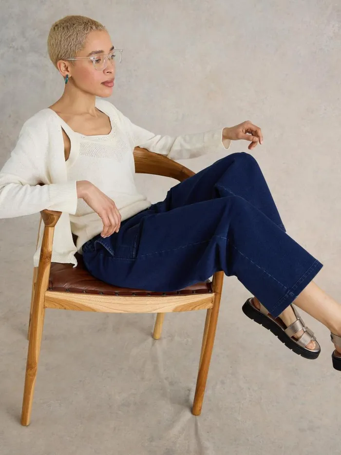 White Stuff TROUSERS Belle Jersey Wide Leg Crop Dk Denim 8211 Women White Stuff TROUSERS Belle Jersey Wide Leg Crop Dk Denim 8211 Women