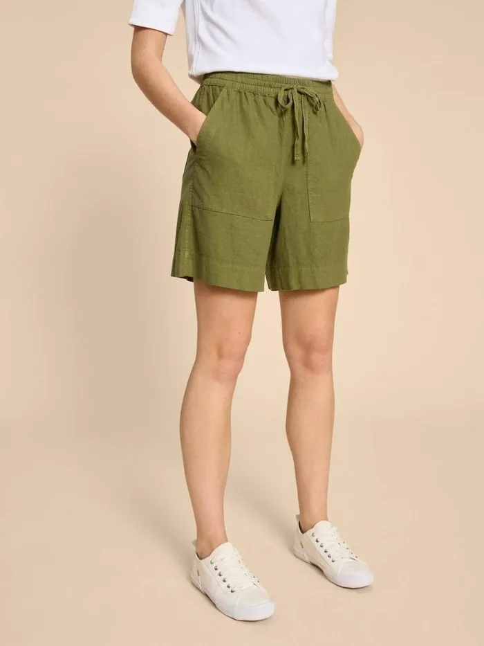 White Stuff TROUSERS Elle Linen Blend Short Dark Green 8211 Women