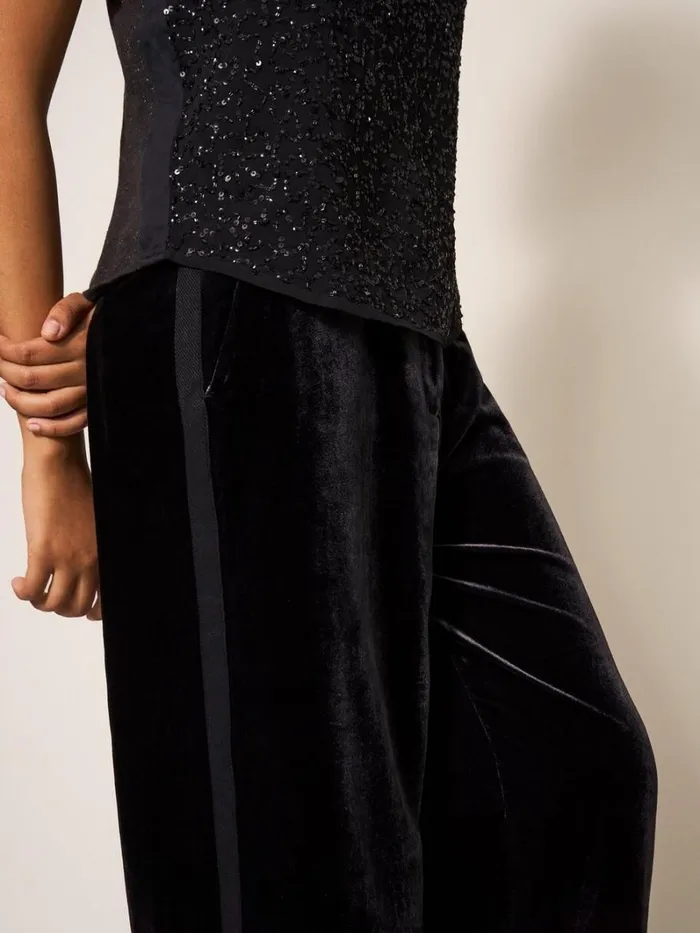 White Stuff TROUSERS Jenny Velvet Wide Leg Trouser Pure Black 8211 Women