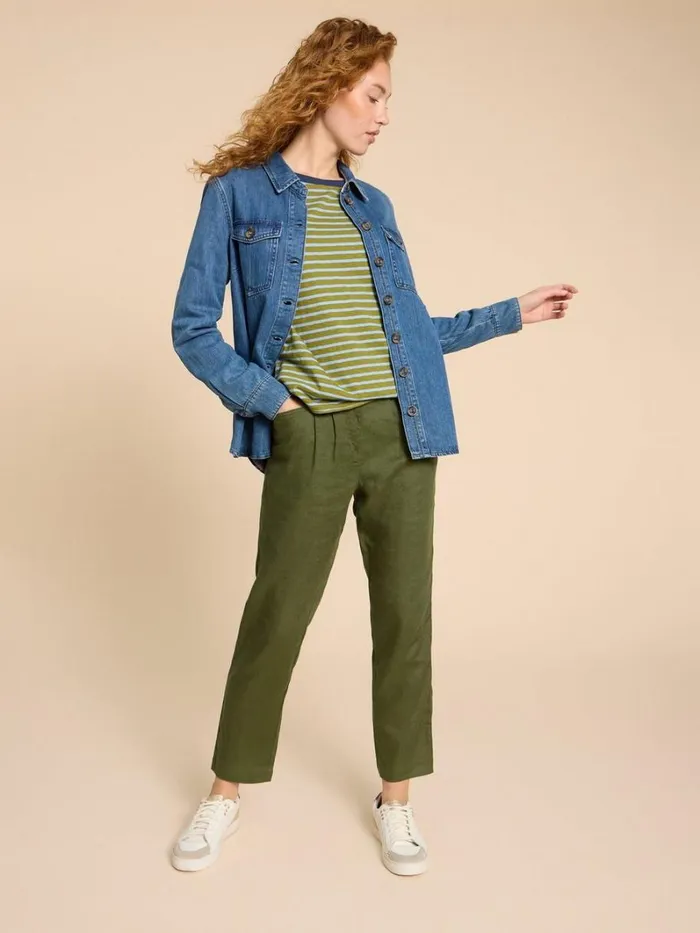 White Stuff TROUSERS Linen Rowena Trousers Dark Green 8211 Women