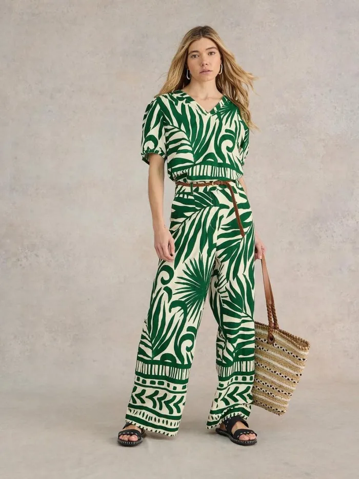 White Stuff TROUSERS Lucinda Eco Vero Wide Trouser Green Print 8211 Women