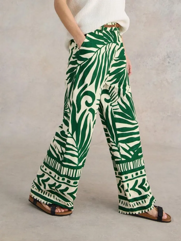 White Stuff TROUSERS Lucinda Eco Vero Wide Trouser Green Print 8211 Women White Stuff TROUSERS Lucinda Eco Vero Wide Trouser Green Print 8211 Women