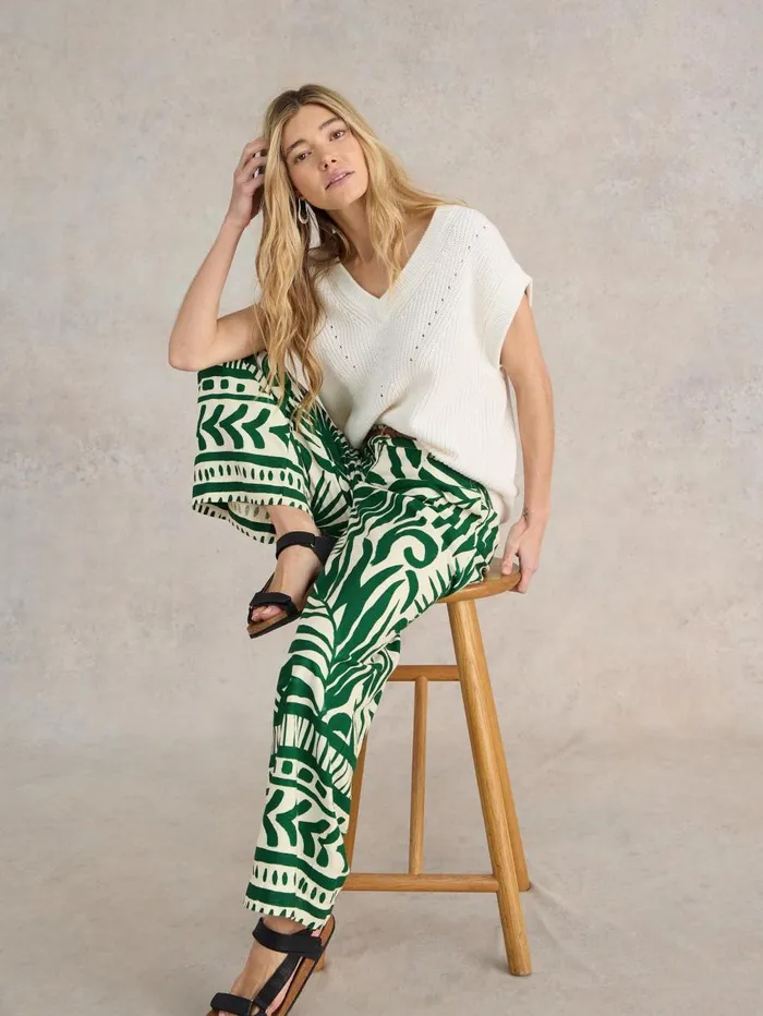 White Stuff TROUSERS Lucinda Eco Vero Wide Trouser Green Print 8211 Women White Stuff TROUSERS Lucinda Eco Vero Wide Trouser Green Print 8211 Women