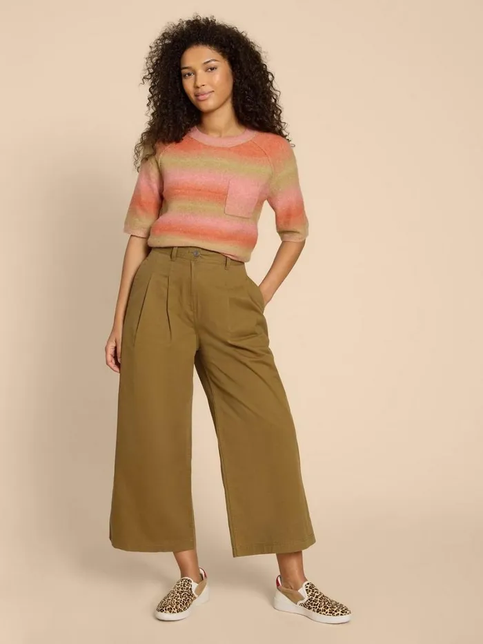 White Stuff TROUSERS Samira Wide Leg Crop Trouser Khaki Green 8211 Women