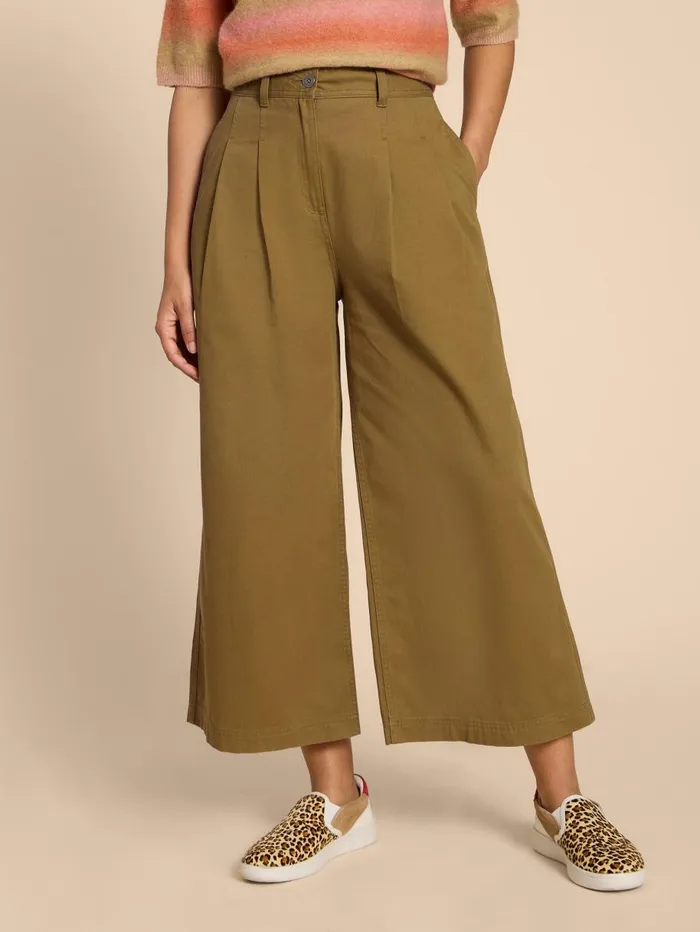 White Stuff TROUSERS Samira Wide Leg Crop Trouser Khaki Green 8211 Women White Stuff TROUSERS Samira Wide Leg Crop Trouser Khaki Green 8211 Women