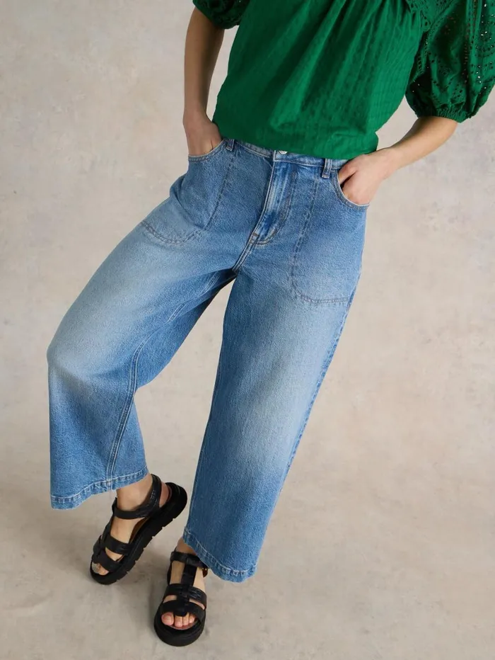 White Stuff TROUSERS Tia Wide Leg Crop Jean Mid Denim 8211 Women White Stuff TROUSERS Tia Wide Leg Crop Jean Mid Denim 8211 Women