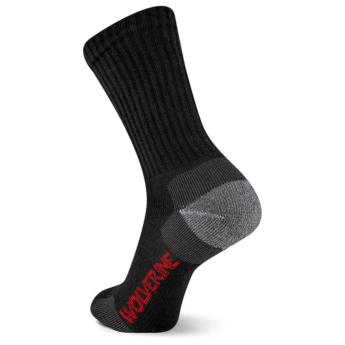 Wolverine 2PK SafetyToe MoistureWicking Crew Sock Black Men Socks