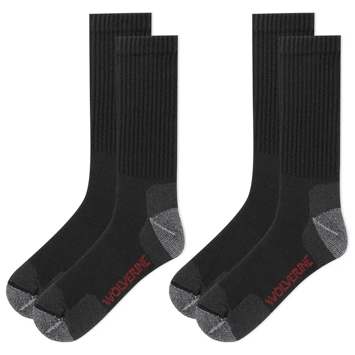 Wolverine 2PK SafetyToe MoistureWicking Crew Sock Black Men Socks