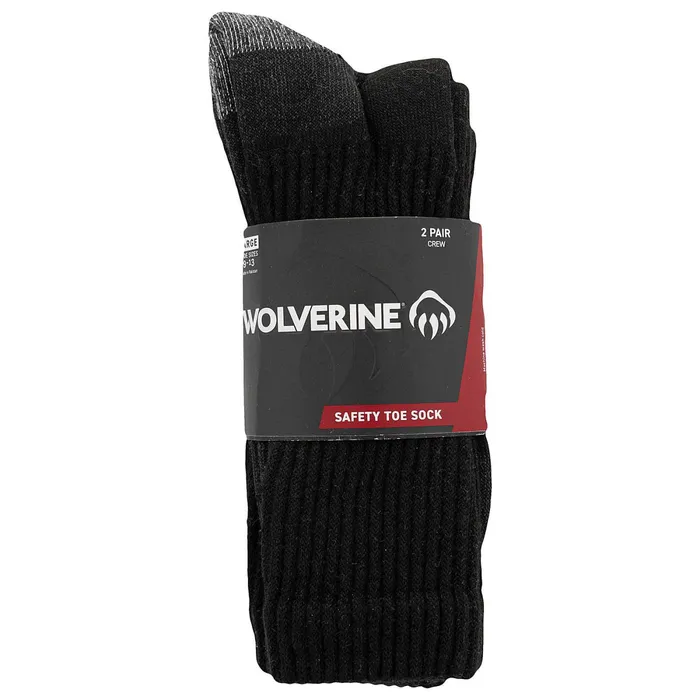 Wolverine 2PK SafetyToe MoistureWicking Crew Sock Black Men Socks