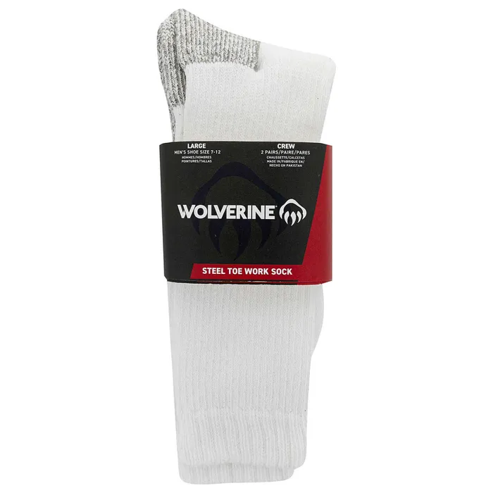 Wolverine 2PK SteelToe Cotton Crew Sock White Men Socks