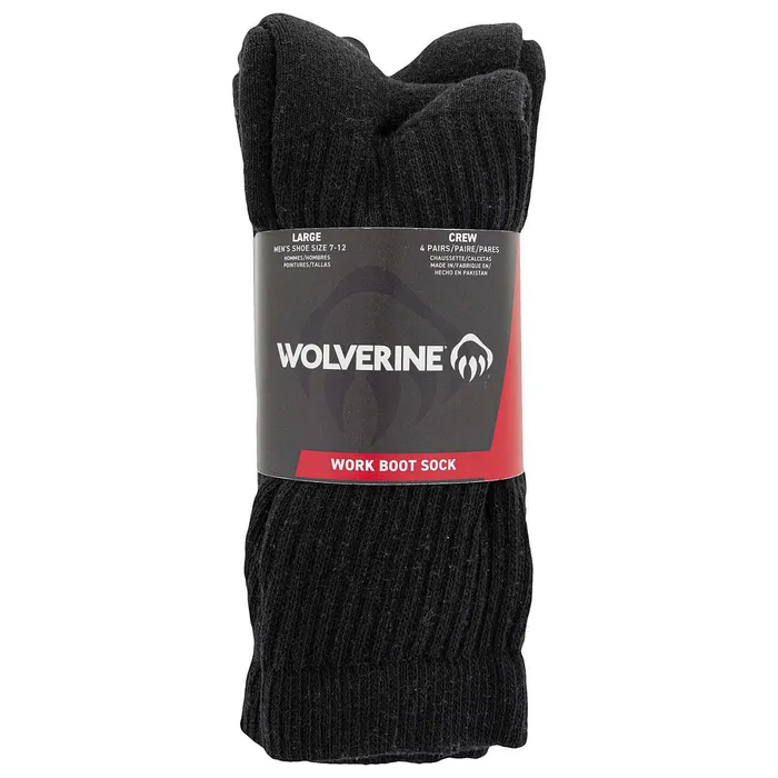 Wolverine 4PK Cotton Crew Sock Black Men Socks