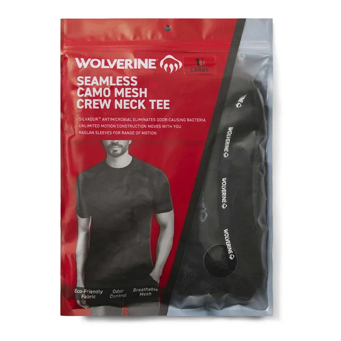 Wolverine Camo Mesh Crew Neck Undershirt Black Men TShirts