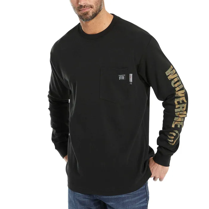 Wolverine FR Long Sleeve Print Tee Black Men Safety Gear