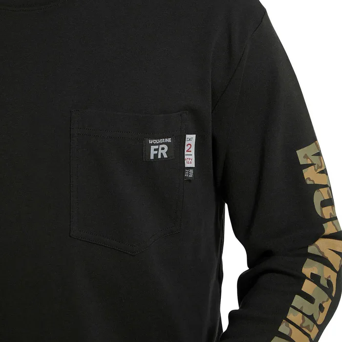 Wolverine FR Long Sleeve Print Tee Black Men Safety Gear