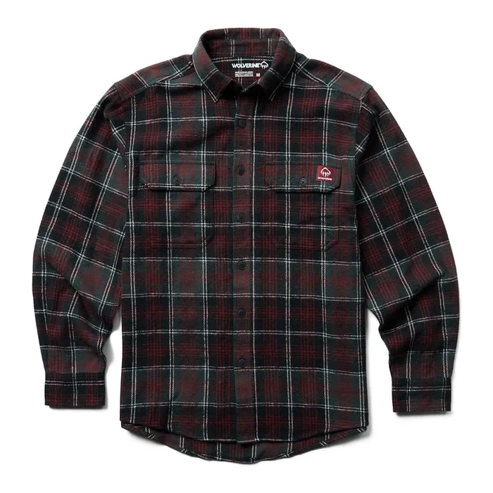 Wolverine Glacier Heavyweight Long Sleeve Flannel Shirt Midnight Black Plaid Men Clothing