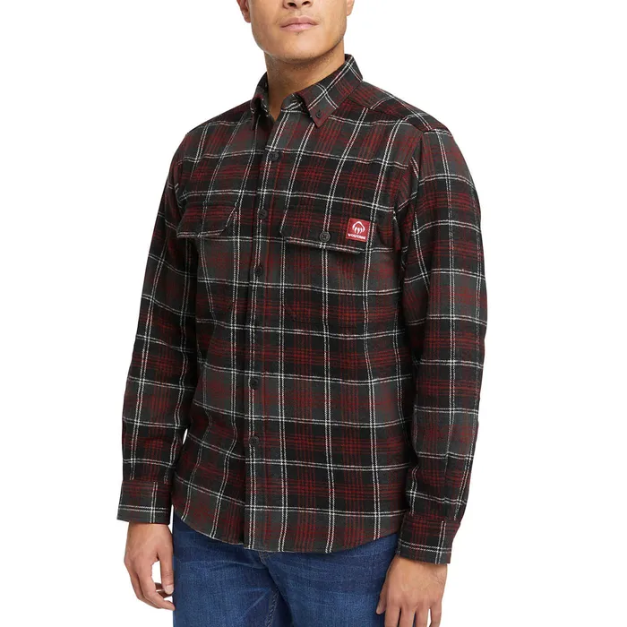 Wolverine Glacier Heavyweight Long Sleeve Flannel Shirt Midnight Black Plaid Men Clothing