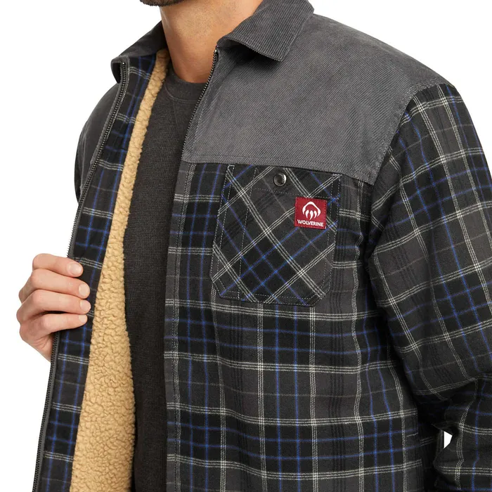 Wolverine Marshall II Sherpa Lined Zip ShirtJac Granite Plaid Men Jackets