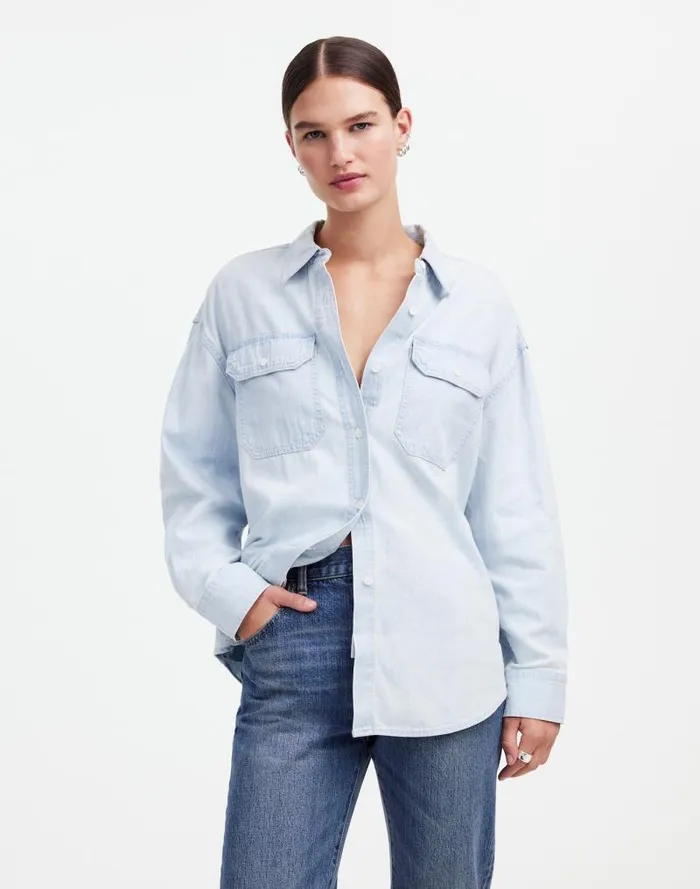 Women Alexa Chung For Madewell Oversized Denim Shirt In Dunklin Wash Dunklin Wash Madewell Tops and Shirts