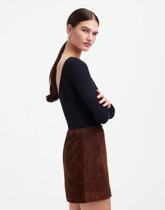 Women Alexa Chung For Madewell Suede Mini Skirt Dark Roast Suede Madewell Skirts