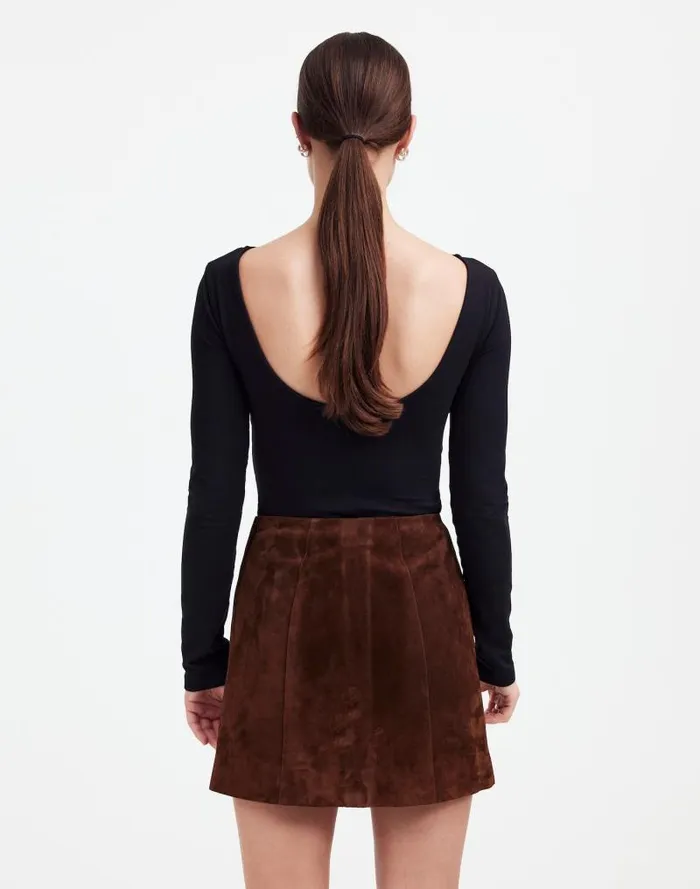 Women Alexa Chung For Madewell Suede Mini Skirt Dark Roast Suede Madewell Skirts