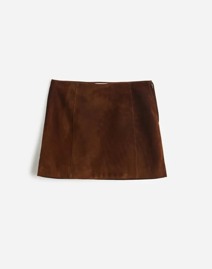 Women Alexa Chung For Madewell Suede Mini Skirt Dark Roast Suede Madewell Skirts