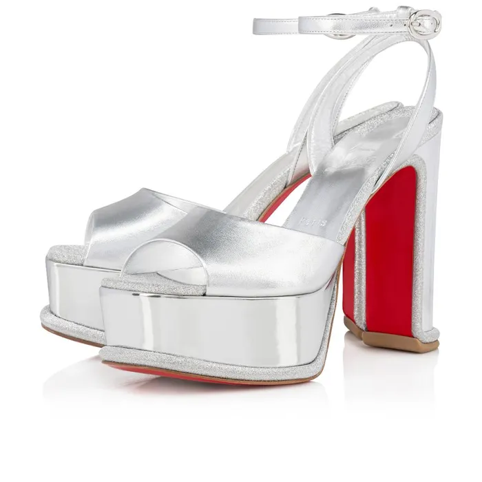 Women Amali Alta 130 Mm Platform Sandals 8211 Iridescent Nappa Leather And Glittered Calf Leather 8211 Silver Silver Christian Louboutin Platforms Women Amali Alta 130 Mm Platform Sandals 8211 Iridescent Nappa Leather And Glittered Calf Leather 8211 Silver Silver Christian Louboutin Platforms