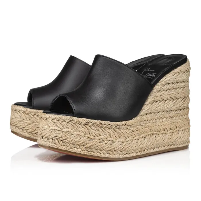 Women Ariella Zeppa 130 Mm Espadrilles 8211 Calf Leather 8211 Black Black Christian Louboutin Sandals and Slides Women Ariella Zeppa 130 Mm Espadrilles 8211 Calf Leather 8211 Black Black Christian Louboutin Sandals and Slides