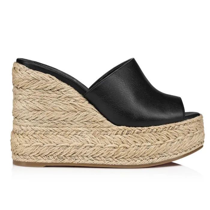 Women Ariella Zeppa 130 Mm Espadrilles 8211 Calf Leather 8211 Black Black Christian Louboutin Sandals and Slides
