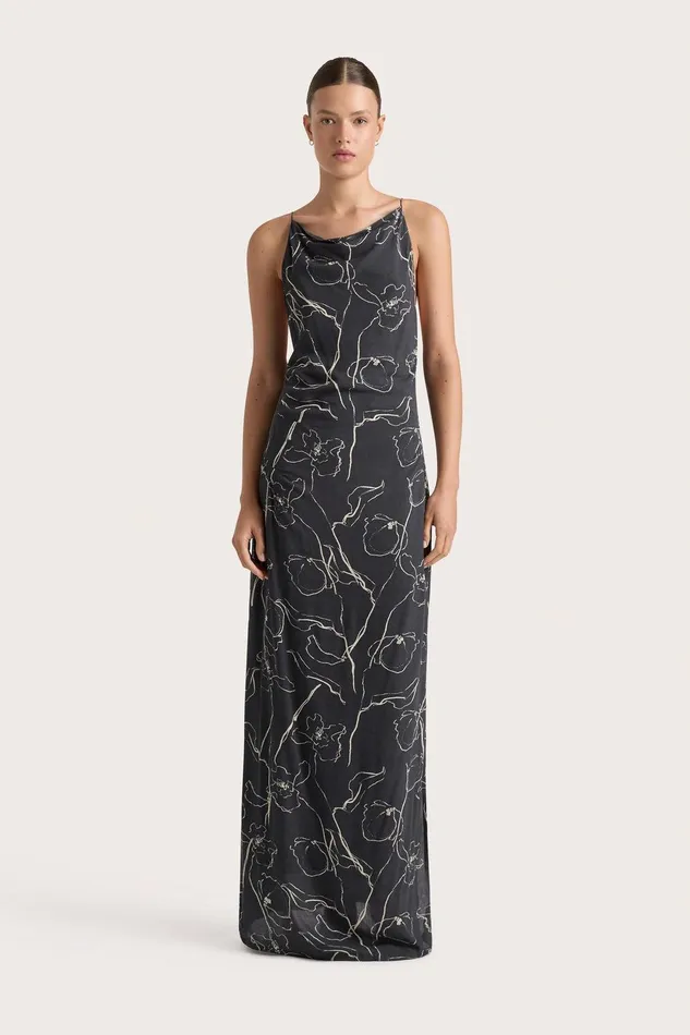 Women Aurelie Maxi Dress Calla Charred Navy Faithfull The Brand Dresses