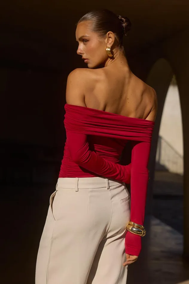 Women Basic Runaway The Label AZURA TOP Cherry Red