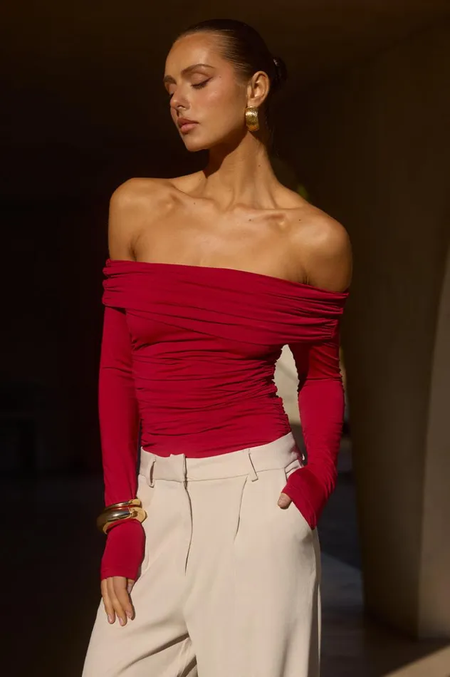 Women Basic Runaway The Label AZURA TOP Cherry Red