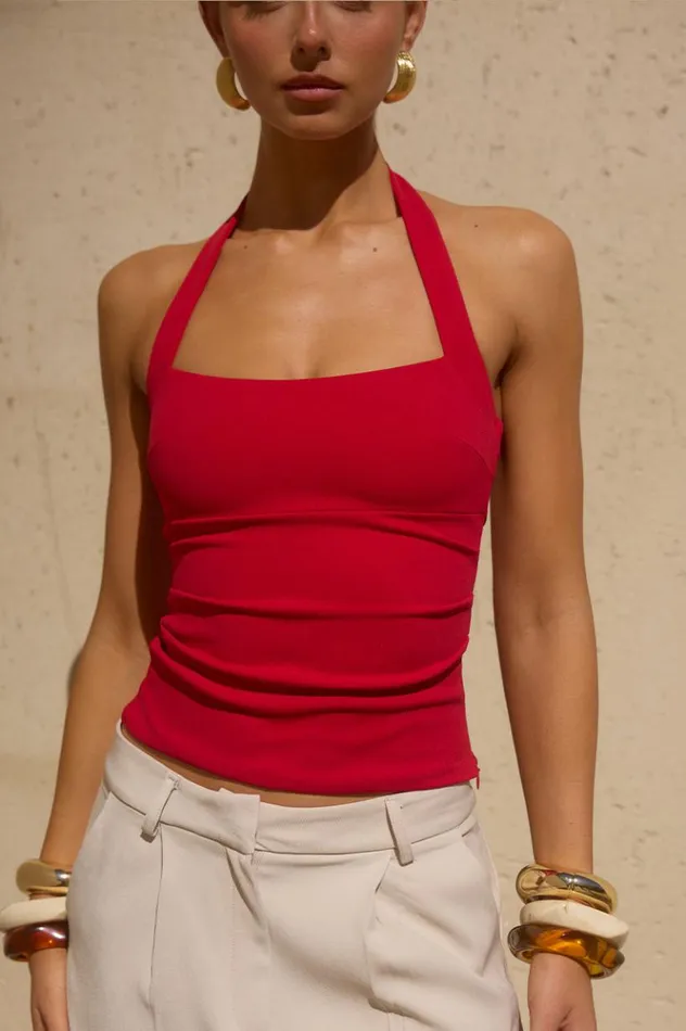 Women Basic Runaway The Label PARKER TOP Cherry Red
