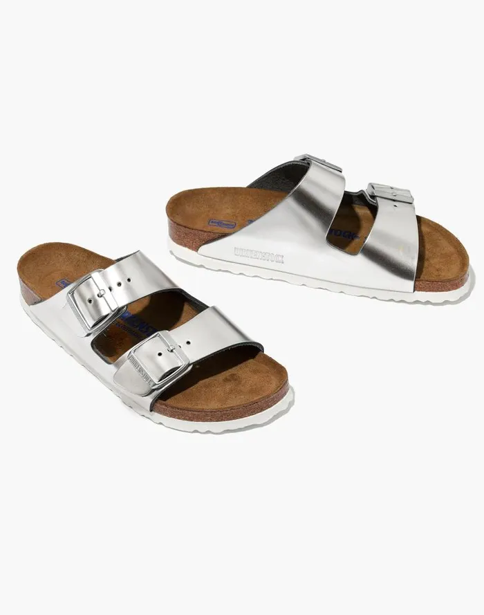 Women Birkenstock Arizona Sandals In Leather Silver Madewell Sandals