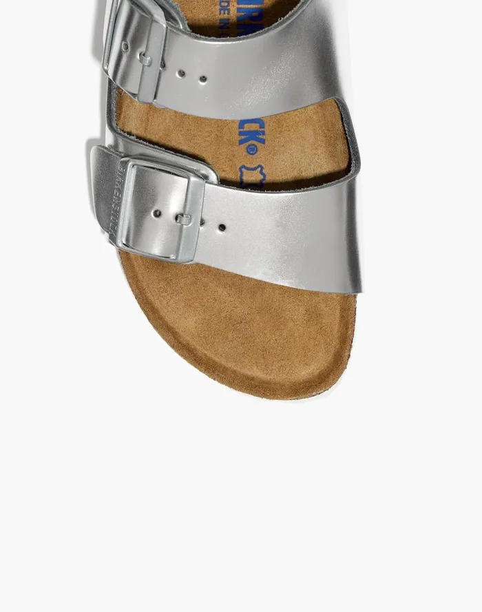 Women Birkenstock Arizona Sandals In Leather Silver Madewell Sandals