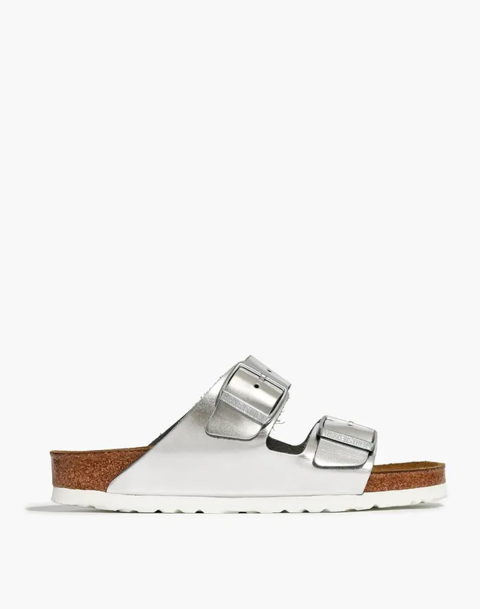 Women Birkenstock Arizona Sandals In Leather Silver Madewell Sandals