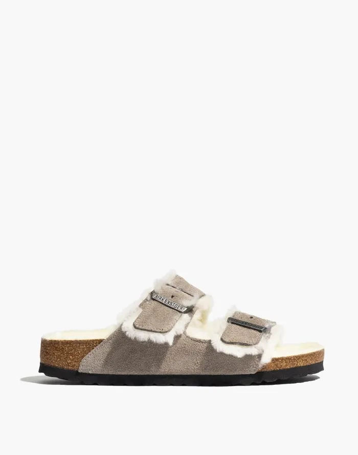 Women Birkenstock Suede Arizona Sandals In Shearling Stone Coin Suede Shearing Madewell Sandals