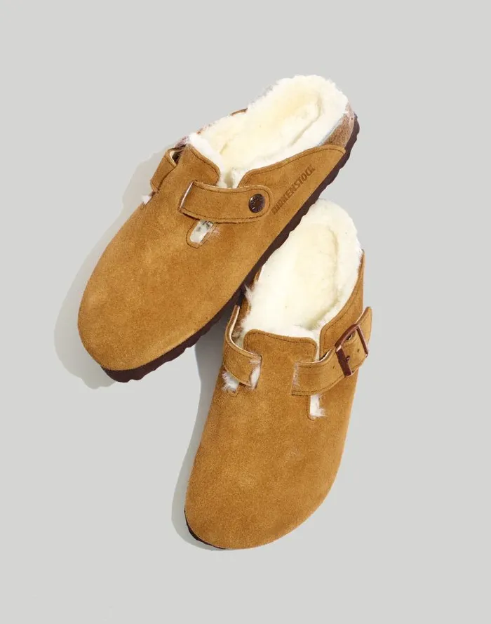 Women Birkenstock Suede Boston Clogs In Shearling Suede Shearling Madewell Flats and Loafers Women Birkenstock Suede Boston Clogs In Shearling Suede Shearling Madewell Flats and Loafers