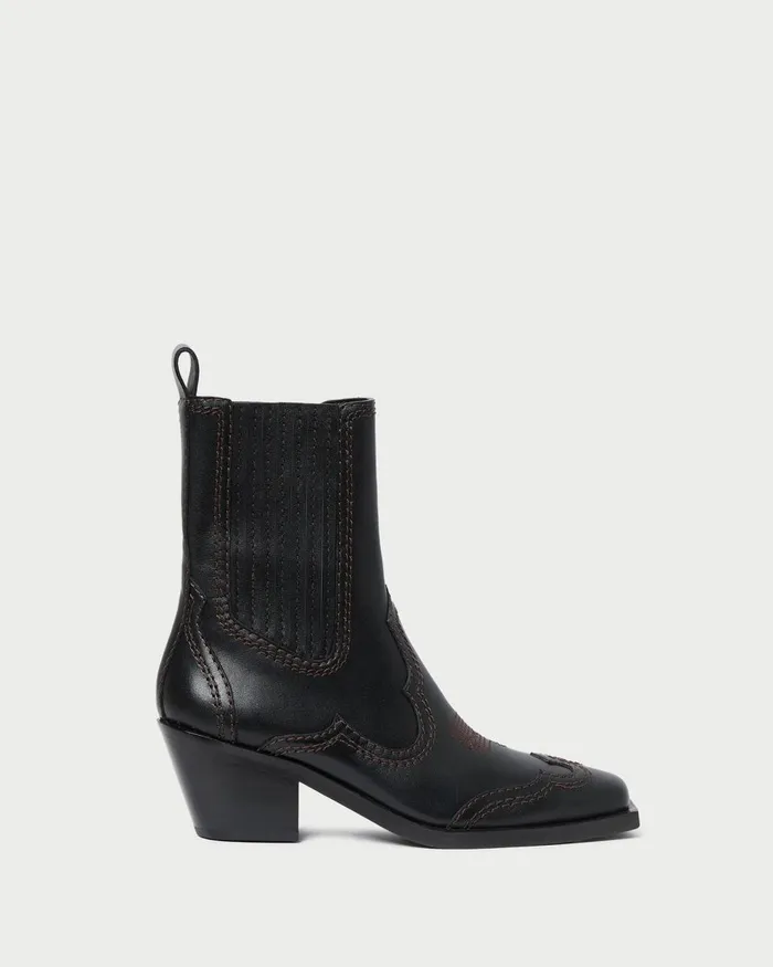 Women Boots Loeffler Randall Agnes Black Leather Western Boot