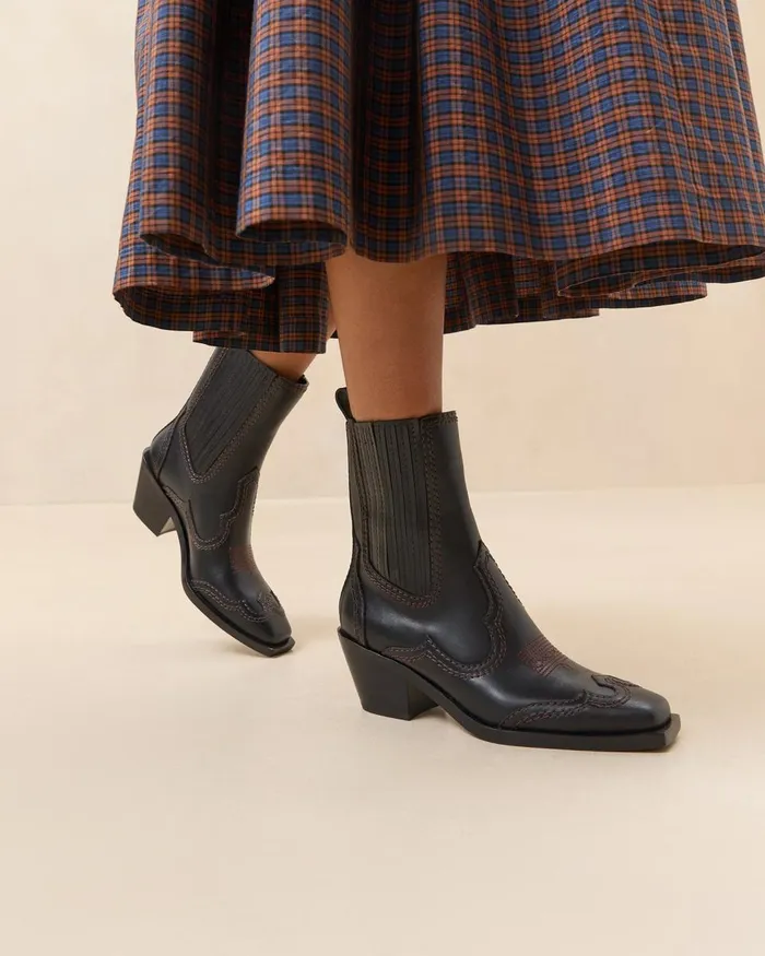 Women Boots Loeffler Randall Agnes Black Leather Western Boot Women Boots Loeffler Randall Agnes Black Leather Western Boot