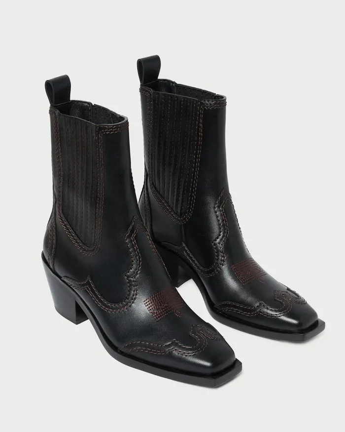 Women Boots Loeffler Randall Agnes Black Leather Western Boot Women Boots Loeffler Randall Agnes Black Leather Western Boot