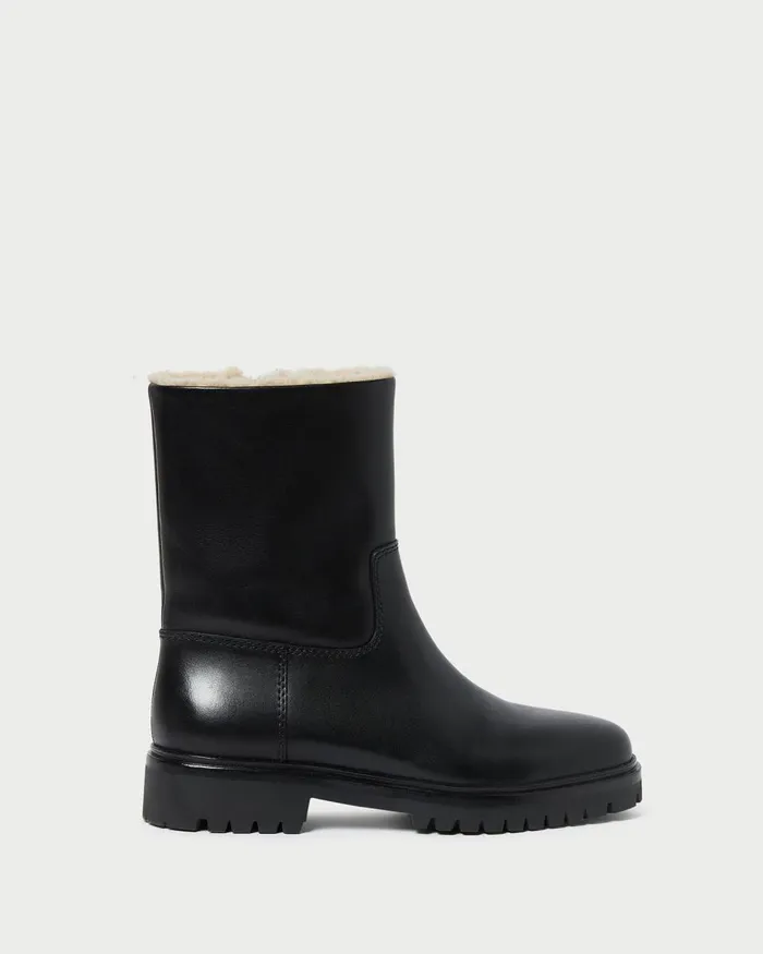 Women Boots Loeffler Randall Damian Black Leather Lug Sole Boot