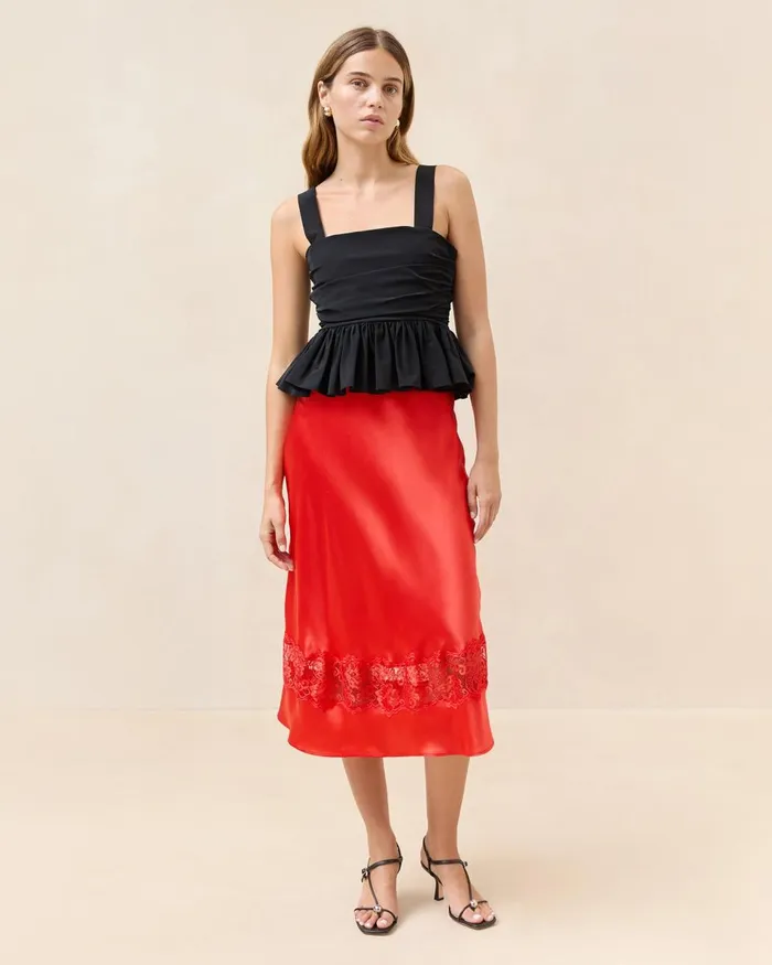 Women Bottoms Loeffler Randall Saskia Red Silk Skirt
