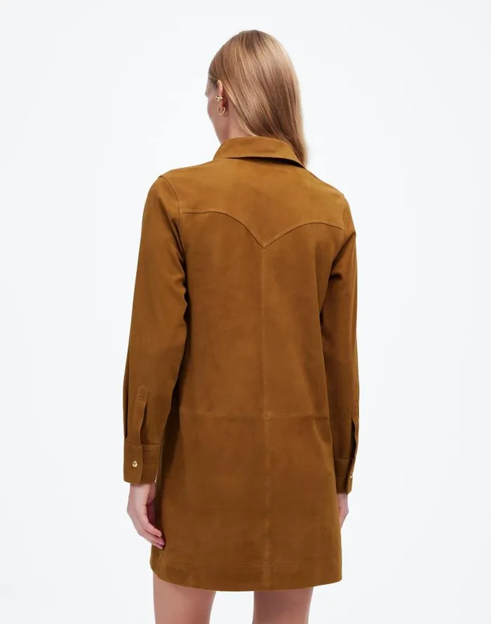 Women ButtonUp Mini Shirtdress In Suede Leather Suede Madewell Dresses