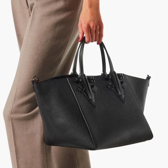 Women Cabachic Small Tote Bag 8211 Grained Calf Leather And Spikes Couronnes 8211 Black Black Christian Louboutin Totes