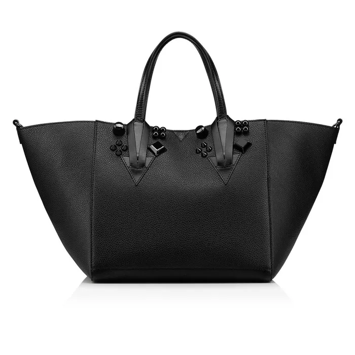 Women Cabachic Small Tote Bag 8211 Grained Calf Leather And Spikes Couronnes 8211 Black Black Christian Louboutin Totes