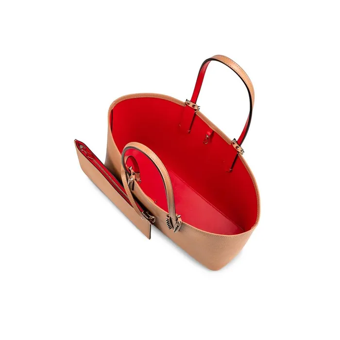 Women Cabata Small Tote Bag 8211 Calf Leather And Spikes 8211 Nude Nude Christian Louboutin Totes