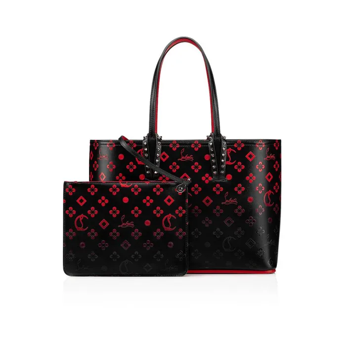 Women Cabata Small Tote Bag 8211 Calf Leather Print Loubinthesky 8211 Black Black Christian Louboutin Totes