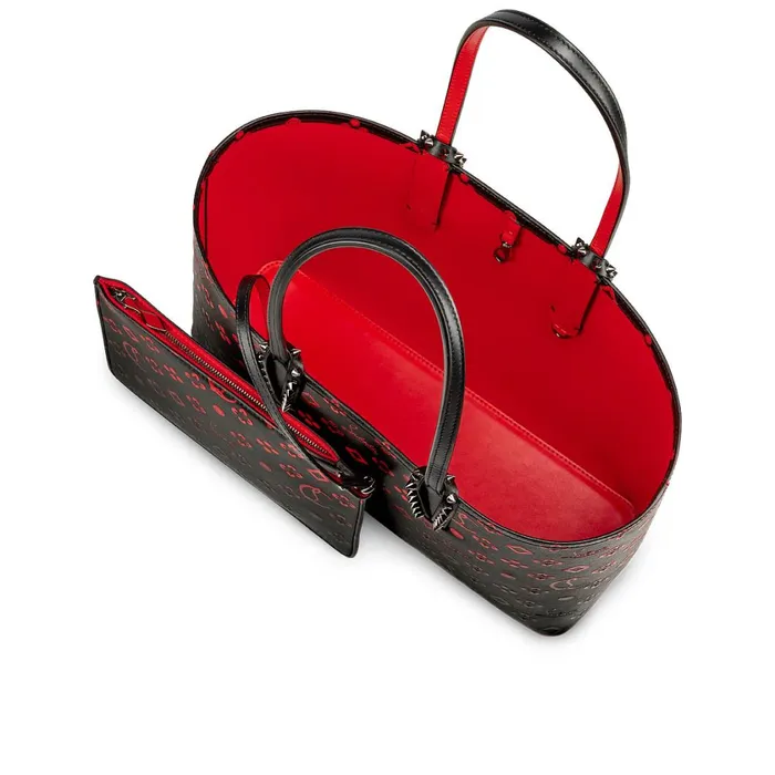 Women Cabata Small Tote Bag 8211 Calf Leather Print Loubinthesky 8211 Black Black Christian Louboutin Totes