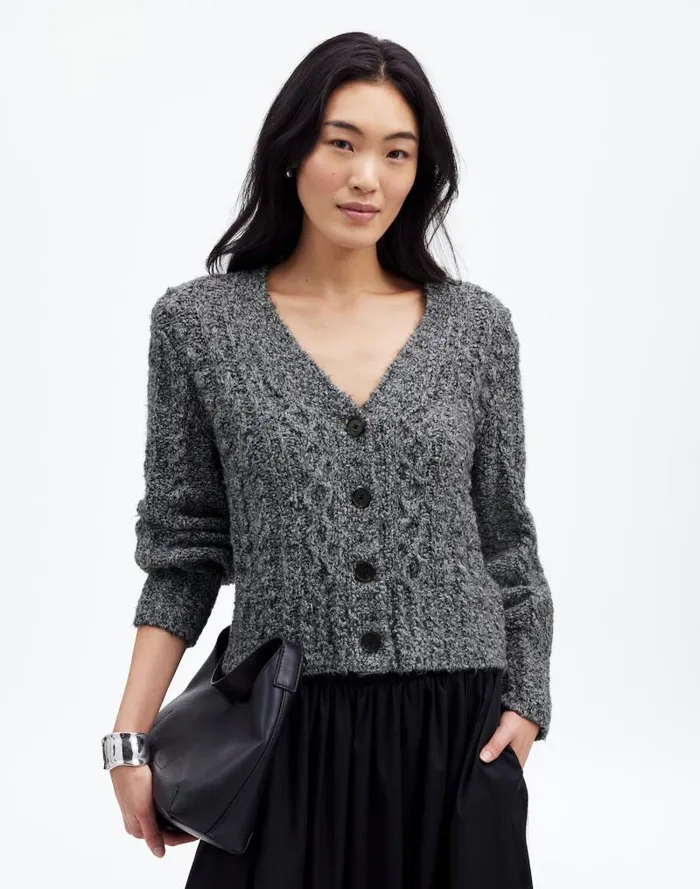 Women Cable VNeck Cardigan Dusk Grey Madewell Sweaters